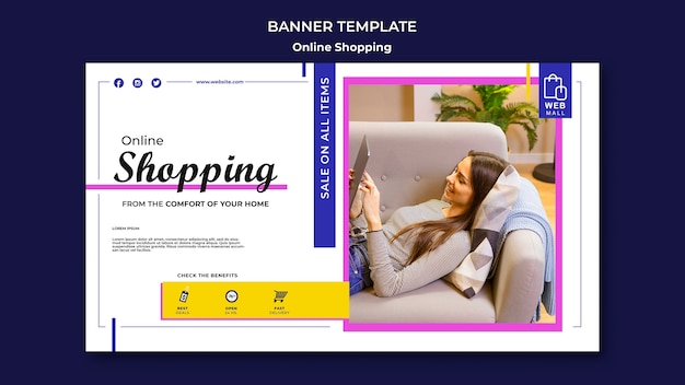 Modelo de banner de conceito on-line de compras