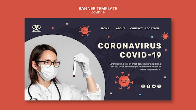 Modelo de banner de coronavírus com foto
