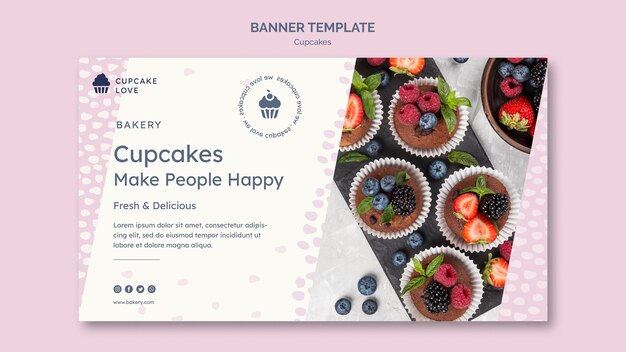 Modelo de banner de cupcakes deliciosos