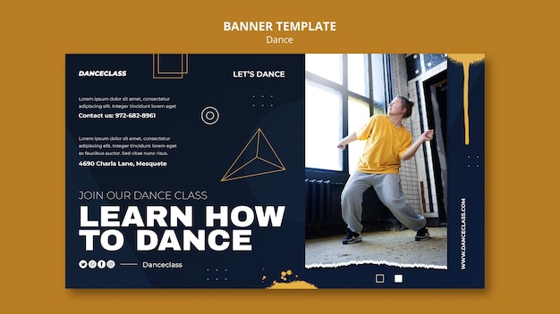 Modelo de banner de dança de design plano