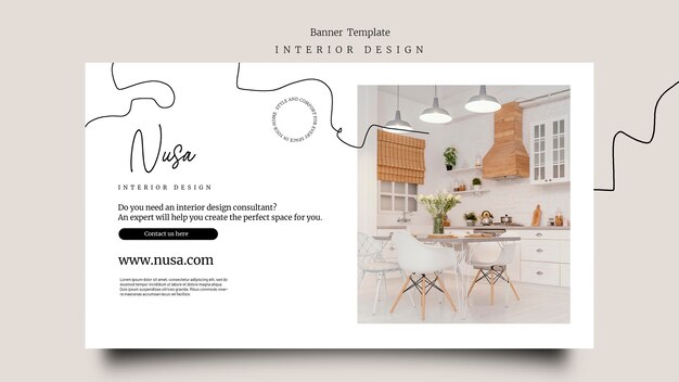 Modelo de banner de design de interiores de design plano