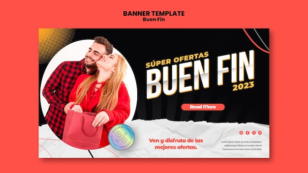 PSD grátis modelo de banner de design plano buen fin