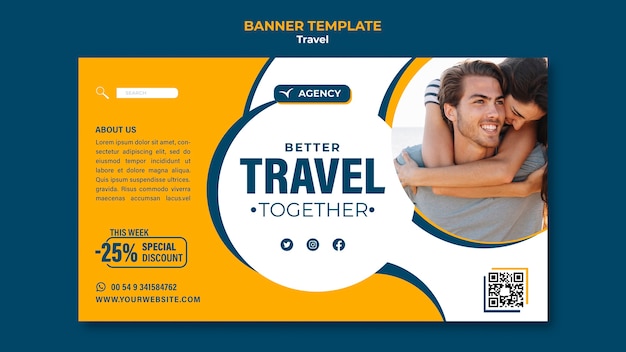 Modelo de banner de design plano de viagens