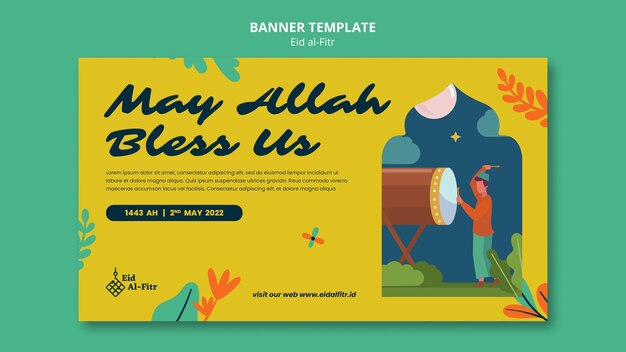 Modelo de banner de design plano eid al fitr