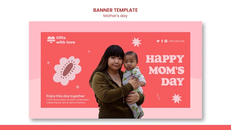 PSD grátis modelo de banner de dia das mães de design plano