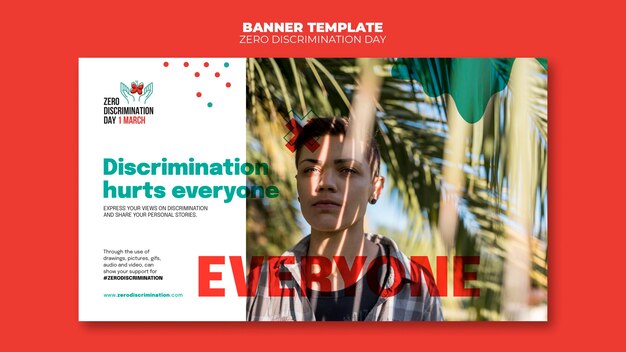 Modelo de banner de dia de discriminação zero com foto