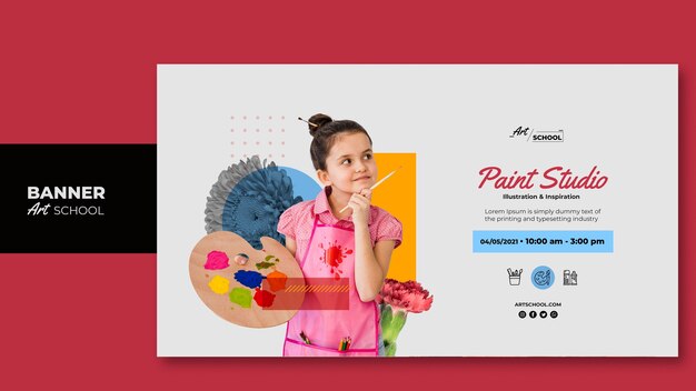 Modelo de banner de escola de arte com foto