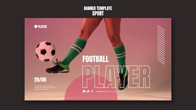 PSD grátis modelo de banner de esporte com foto de mulher jogando futebol