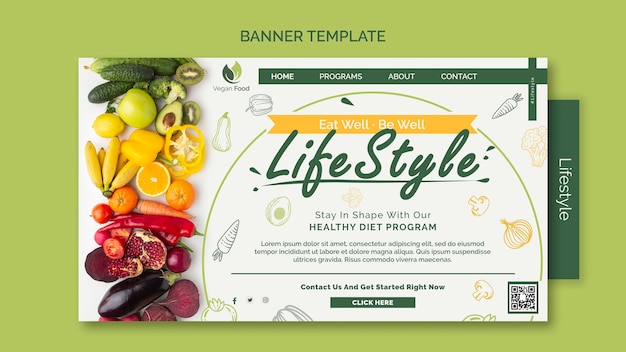 Modelo de banner de estilo de vida de alimentação saudável