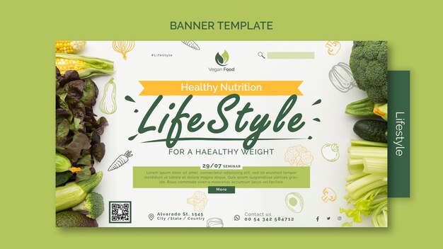 Modelo de banner de estilo de vida de alimentação saudável
