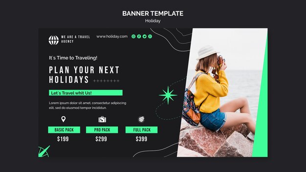 Modelo de banner de férias com foto