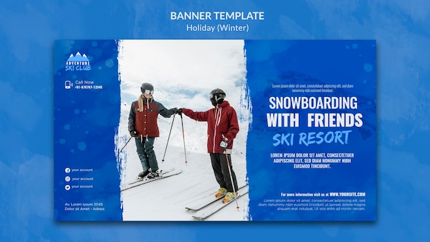 PSD grátis modelo de banner de férias de esqui de inverno