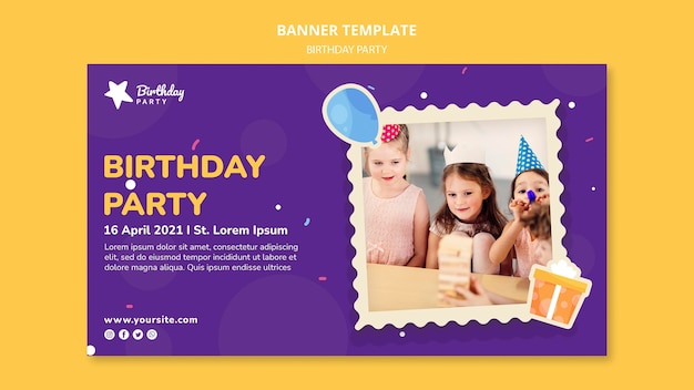 Modelo de banner de festa de aniversário
