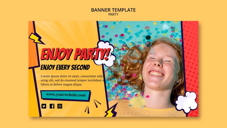 PSD grátis modelo de banner de festa de estilo cômico