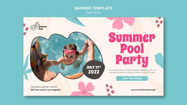 PSD grátis modelo de banner de festa na piscina de design plano