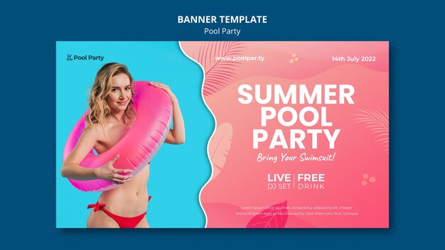 Modelo de banner de festa na piscina realista
