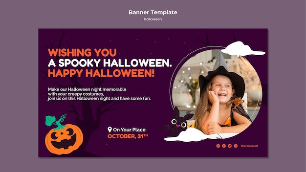 PSD grátis modelo de banner de halloween com foto