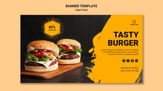 Modelo de banner de hambúrguer saboroso