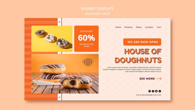 Modelo de banner de loja de donuts saboroso