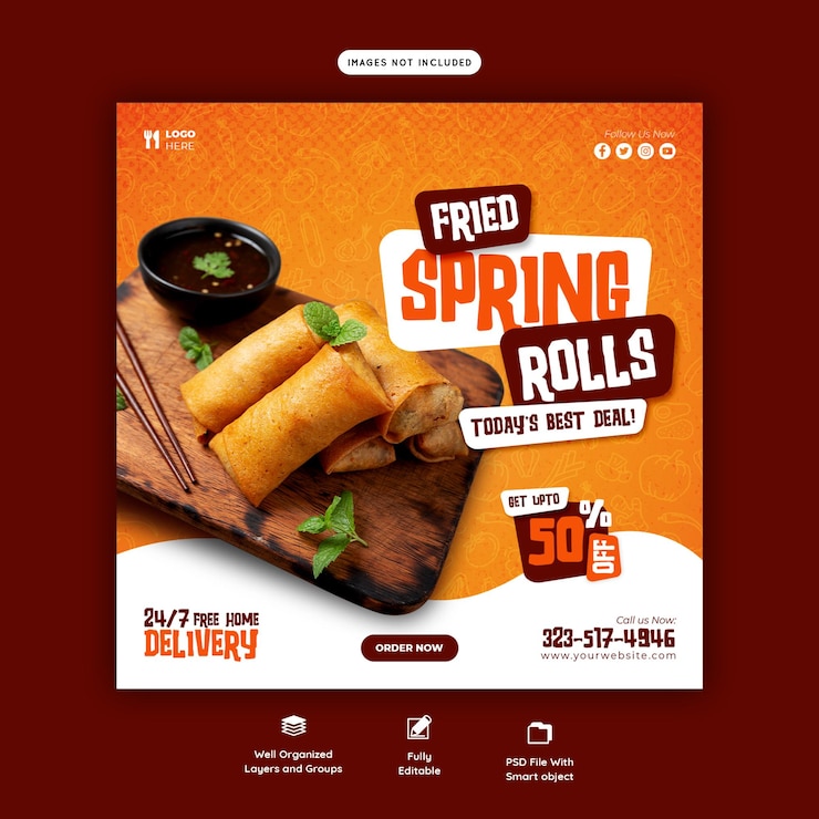 PSD grátis modelo de banner de mídia social de menu de comida e restaurante