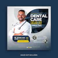 PSD grátis modelo de banner de mídia social para dentista e atendimento odontológico