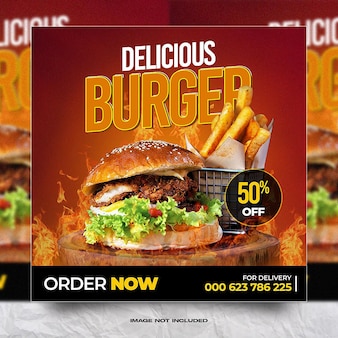 Modelo de banner de mídia social para promoção de menu especial de hambúrguer