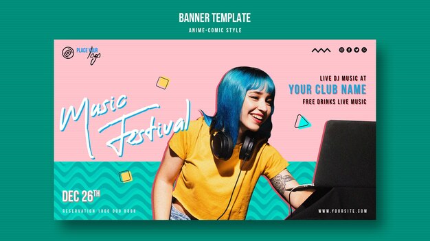 PSD grátis modelo de banner de mulher com sorriso no estilo anime