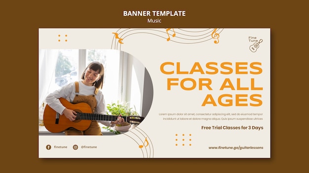 Modelo de banner de música de design plano