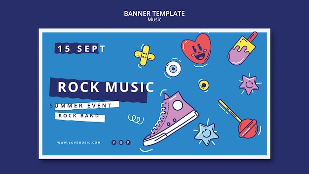 Modelo de banner de música de design plano