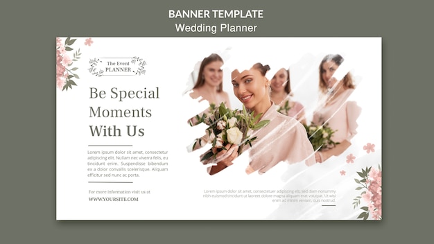 Modelo de banner de planejador de casamento floral