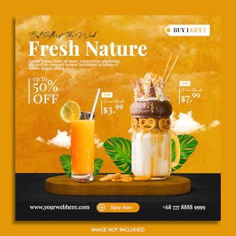 Modelo de banner de postagem de instagram de mídia social de promoção de menu de bebida saudável