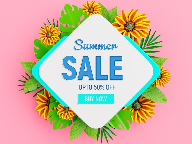 PSD grátis modelo de banner de postagem de mídia social de venda de verão com moldura de flores