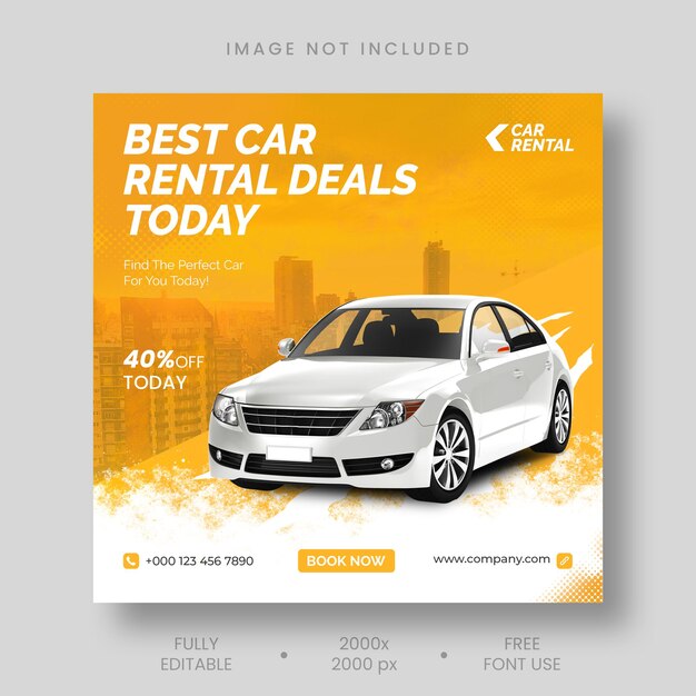 Modelo de banner de postagem de mídia social do Instagram para aluguel de automóveis