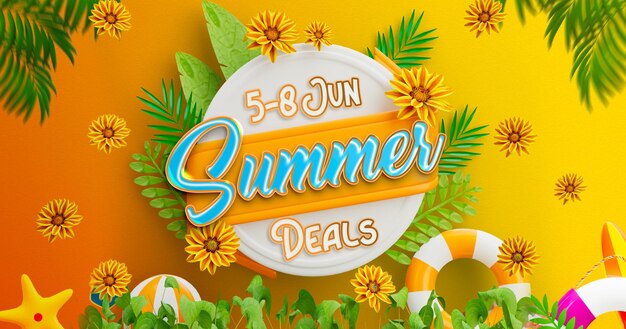 Modelo de banner de postagem do Summer Deals no Facebook com elementos coloridos de praia