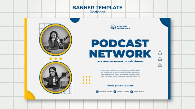 Modelo de banner de rede de podcast