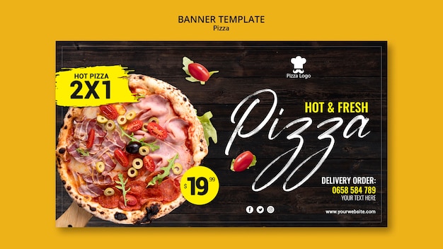 Modelo de banner de restaurante de pizza com foto