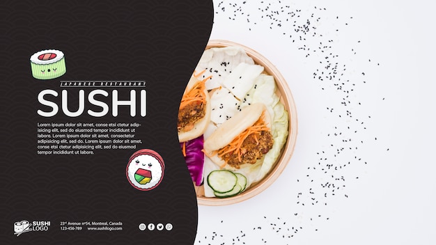 Modelo de banner de restaurante de sushi asiático