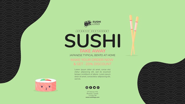 Modelo de banner de restaurante de sushi asiático