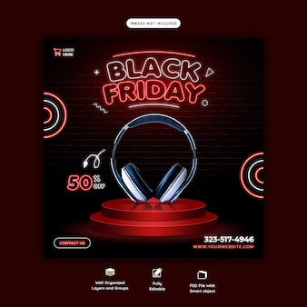 Modelo de banner de super venda de mídia social da black friday Psd grátis