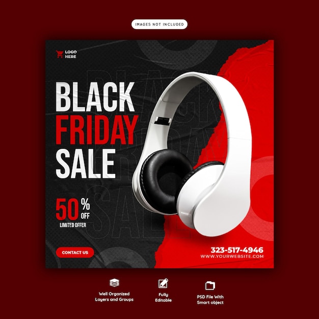 Modelo de banner de super venda de mídia social da black friday