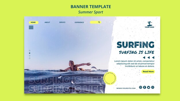 Modelo de banner de surf de verão
