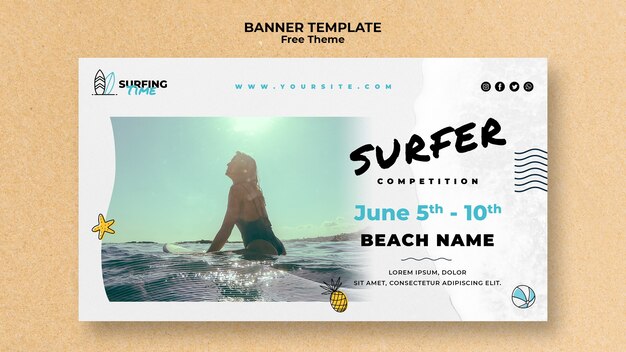 Modelo de banner de surfista