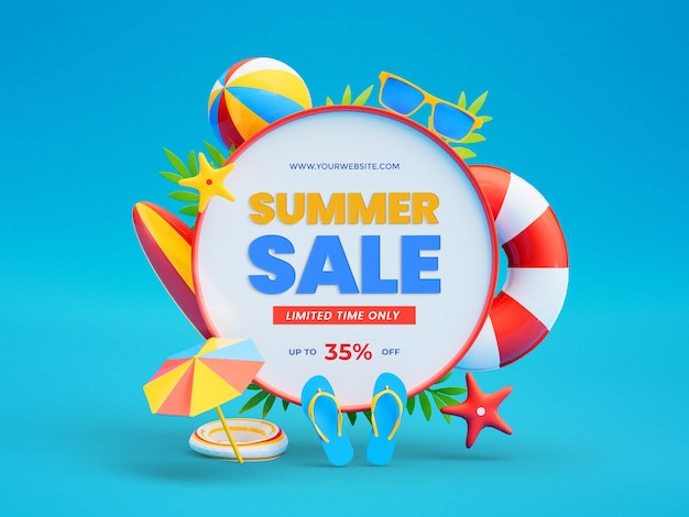 PSD grátis modelo de banner de venda de verão com elementos de praia realistas