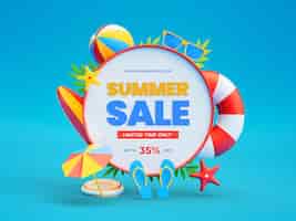 PSD grátis modelo de banner de venda de verão com elementos de praia realistas