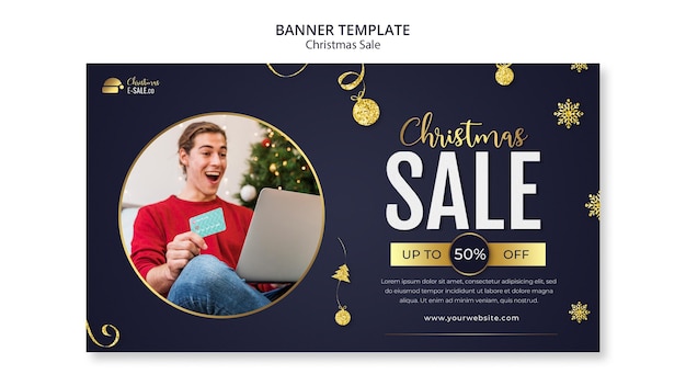 Modelo de banner de vendas de natal com detalhes dourados