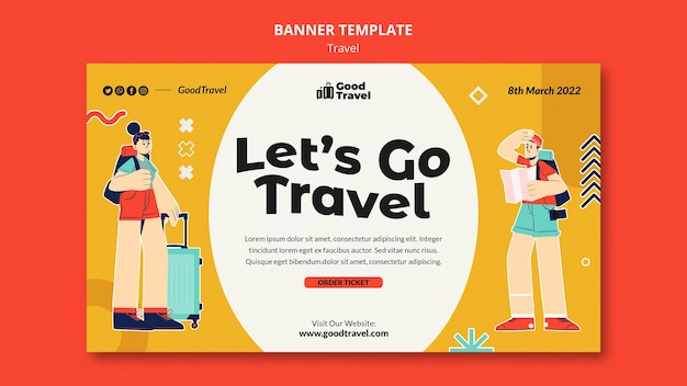 Modelo de banner de viagem de design plano