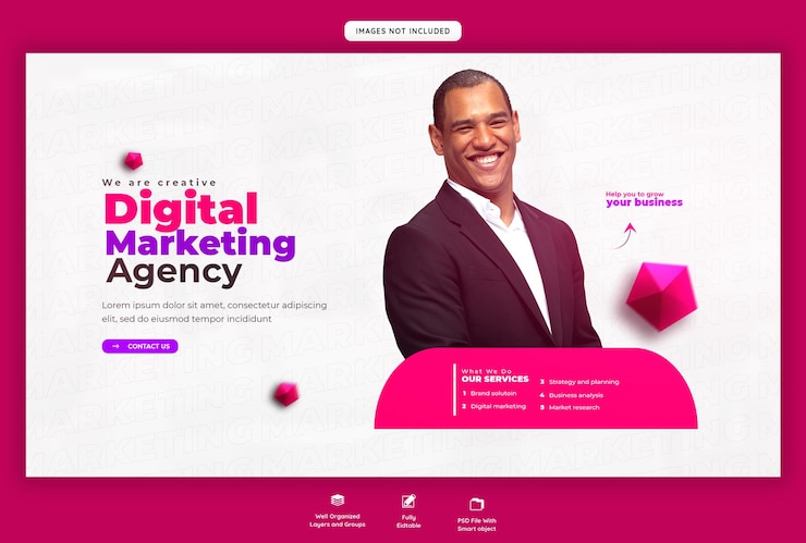 PSD grátis modelo de banner de web de agência de marketing digital e corporativa