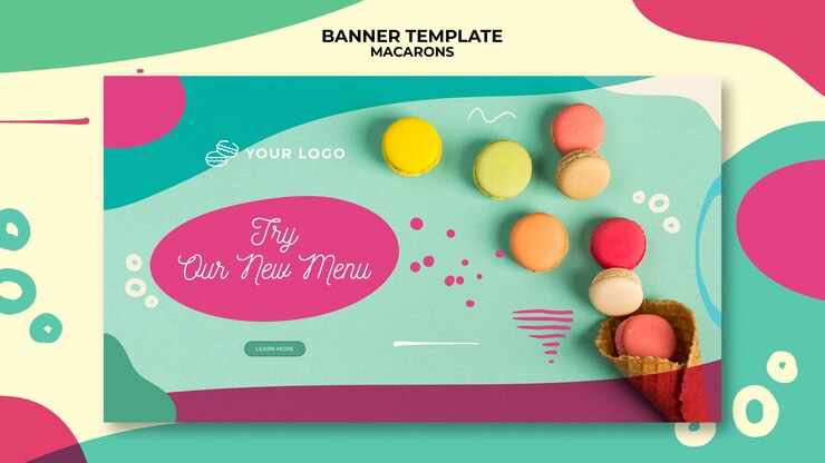 PSD grátis modelo de banner delicioso colorido macarons doces