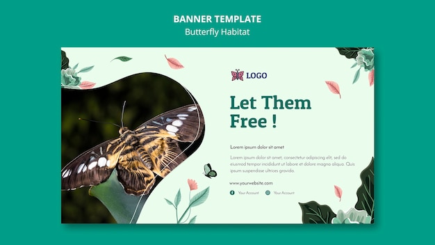 Modelo de banner do conceito de habitat de borboletas