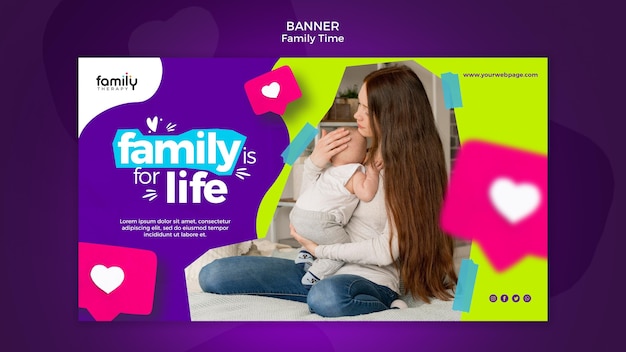 PSD grátis modelo de banner do conceito de tempo para a família